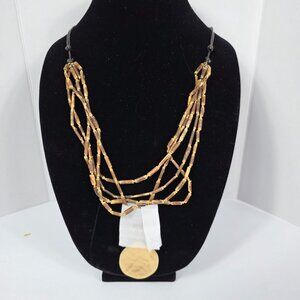 J Jill Tri Strand Wooden Bead and Brass Bohemian Statement Necklace